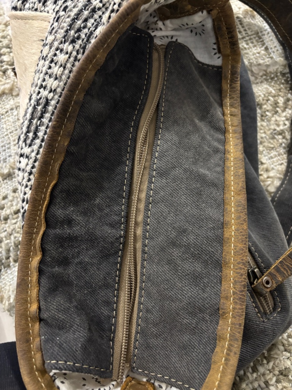 Myra Bag Woven Pattern Crossbody Bag with Cowhide Front Pocket - Picture 13 of 16